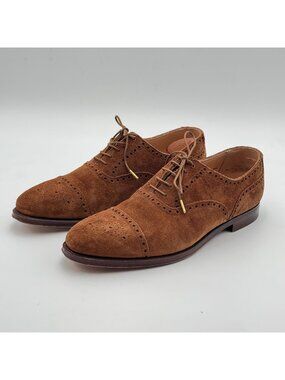Crockett & Jones Westfield Tobacco Calf Suede Oxford Cap Toe Shoes UK 7.5/US 8.5